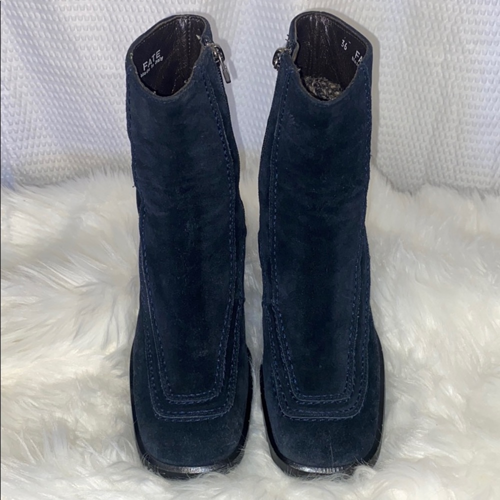 BALLY Navy Blue Suede Square Toe Bootie Size 36